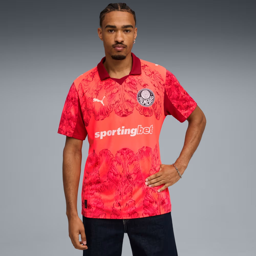 Camisa KIDSUPER X PALMEIRAS Torcedor Masculina VERMELHA com patrocínios