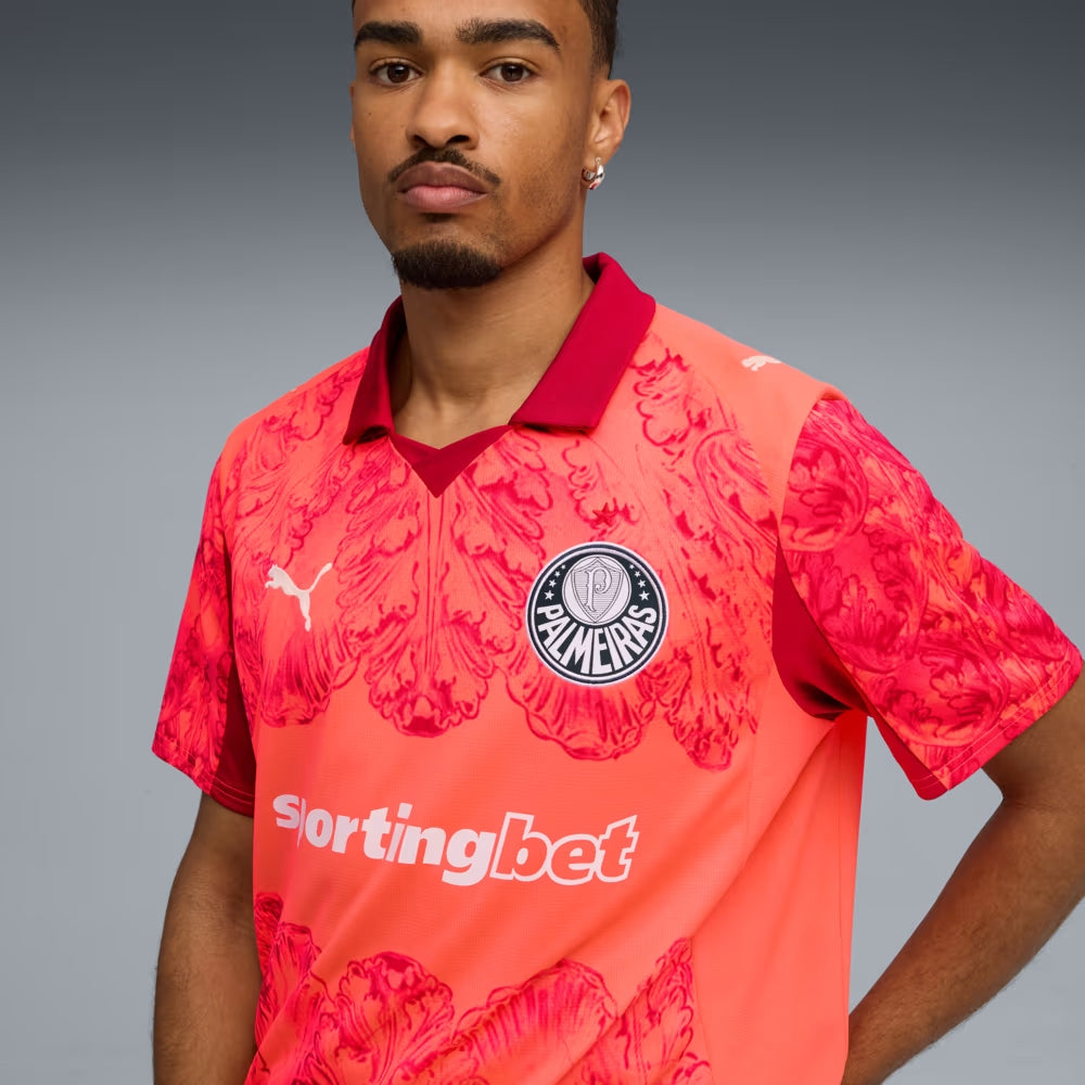 Camisa KIDSUPER X PALMEIRAS Torcedor Masculina VERMELHA com patrocínios